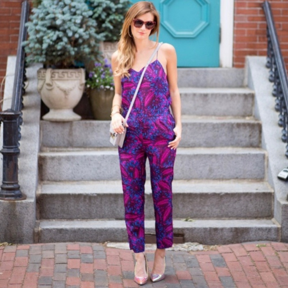 NWT J. Crew Midnight Floral Jumpsuit Size 10 Silk